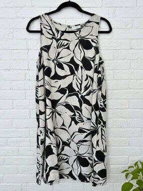 Black and White Print Shift Linen Dress